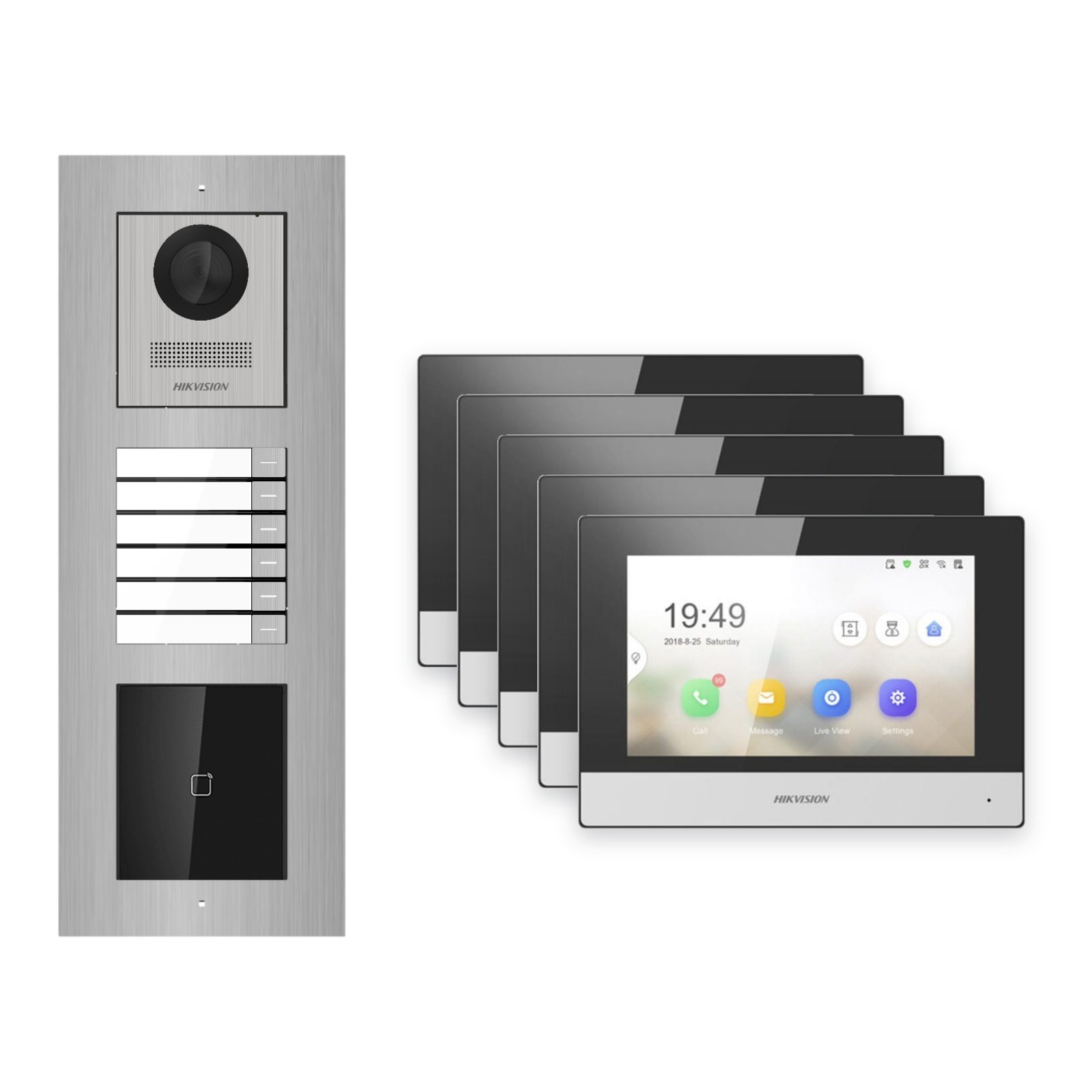 Hikvision 2-Draht-IP Video-Türsprechanlage 5-Familienhaus – Komplett-Set mit Kartenleser, Monitor schwarz, Unterputz Hikvision 2-Draht-IP Video-Türsprechanlage 5-Familienhaus – Komplett-Set mit Kartenleser, Monitor schwarz, Unterputz – Türstation und Innenstation