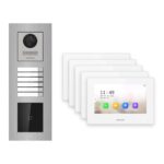 Hikvision 2-Draht-IP Video-Türsprechanlage 5-Familienhaus – Komplett-Set mit Kartenleser, Monitor weiss, Unterputz – Türstation und Innenstation