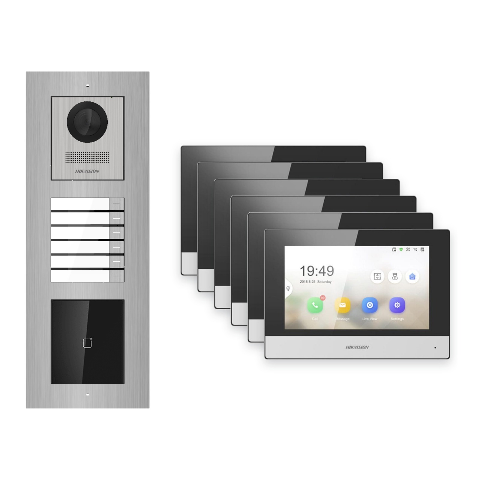 Hikvision 2-Draht-IP Video-Türsprechanlage 6-Familienhaus – Komplett-Set mit Kartenleser, Monitor schwarz, Unterputz Hikvision 2-Draht-IP Video-Türsprechanlage 6-Familienhaus – Komplett-Set mit Kartenleser, Monitor schwarz, Unterputz – Türstation und Innenstation