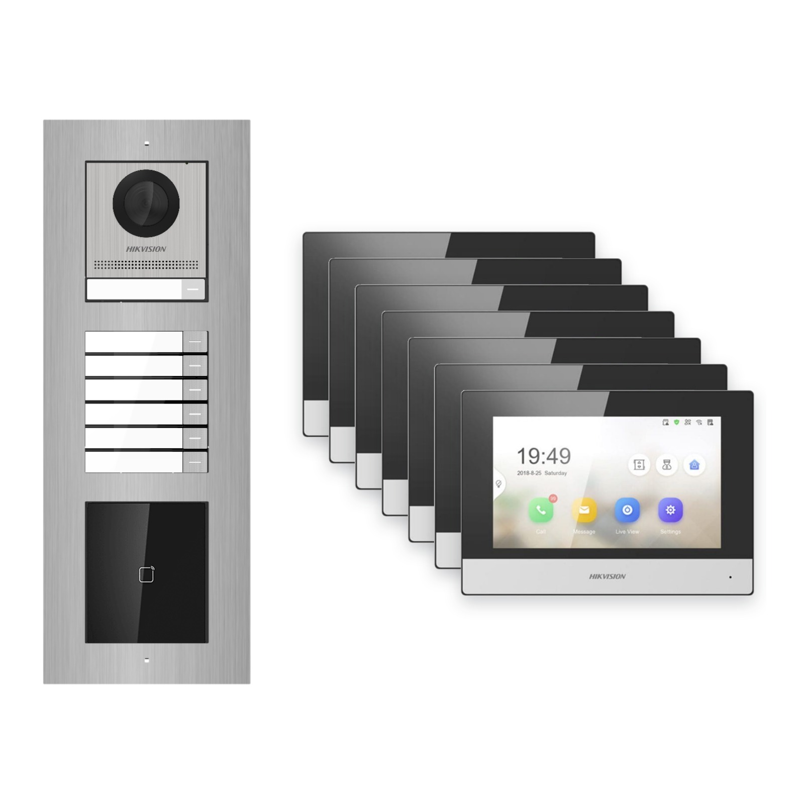 Hikvision 2-Draht-IP Video-Türsprechanlage 7-Familienhaus – Komplett-Set mit Kartenleser, Monitor schwarz, Unterputz Hikvision 2-Draht-IP Video-Türsprechanlage 7-Familienhaus – Komplett-Set mit Kartenleser, Monitor schwarz, Unterputz – Türstation und Innenstation