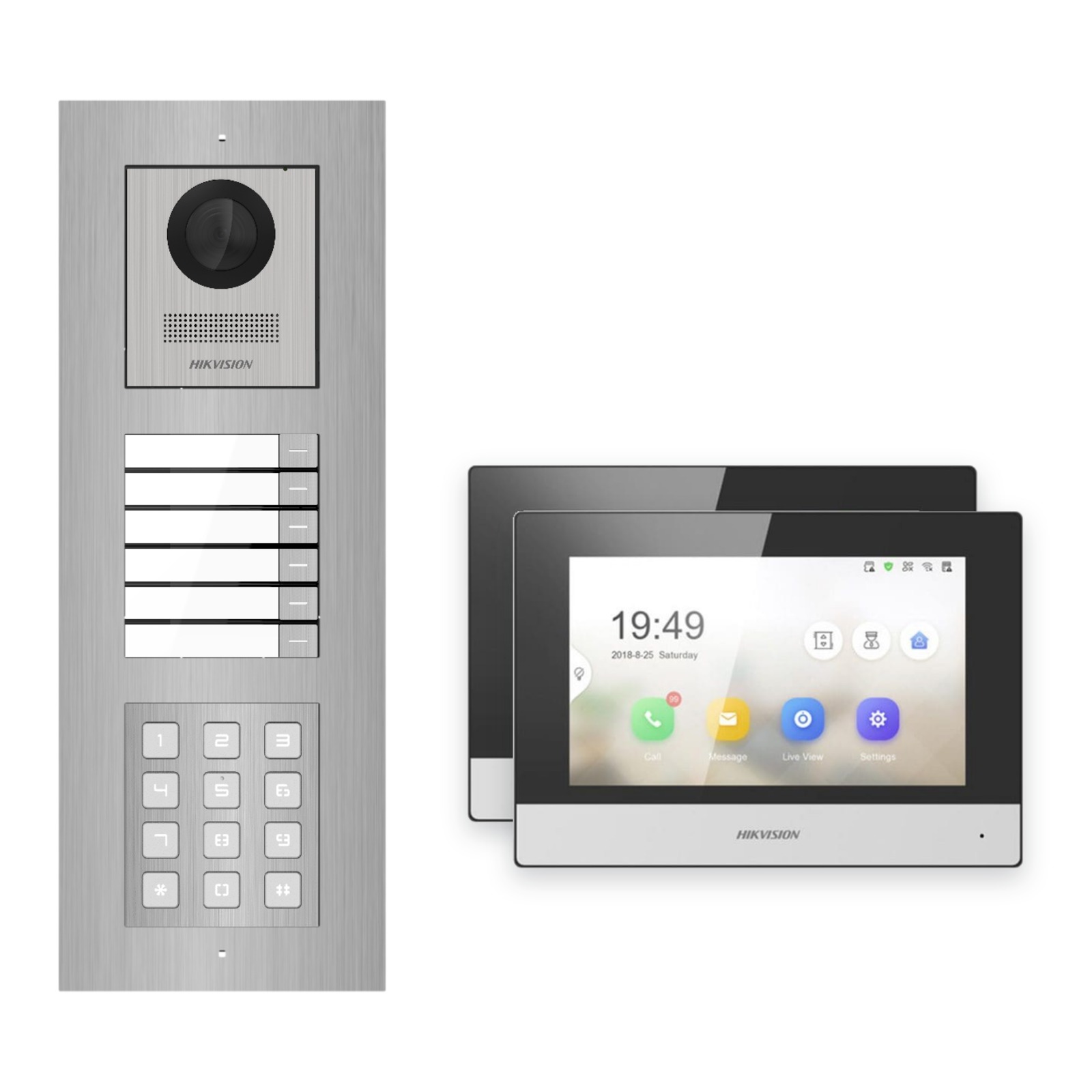 Hikvision 2-Draht-IP Video-Türsprechanlage 2-Familienhaus – Komplett-Set mit Zahlencode, Monitor schwarz, Unterputz Hikvision 2-Draht-IP Video-Türsprechanlage 2-Familienhaus – Komplett-Set mit Zahlencode, Monitor schwarz, Unterputz – Türstation und Innenstation