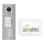 Hikvision 2-Draht-IP Video-Türsprechanlage 2-Familienhaus – Komplett-Set mit Zahlencode, Monitor weiss, Unterputz – Türstation und Innenstation