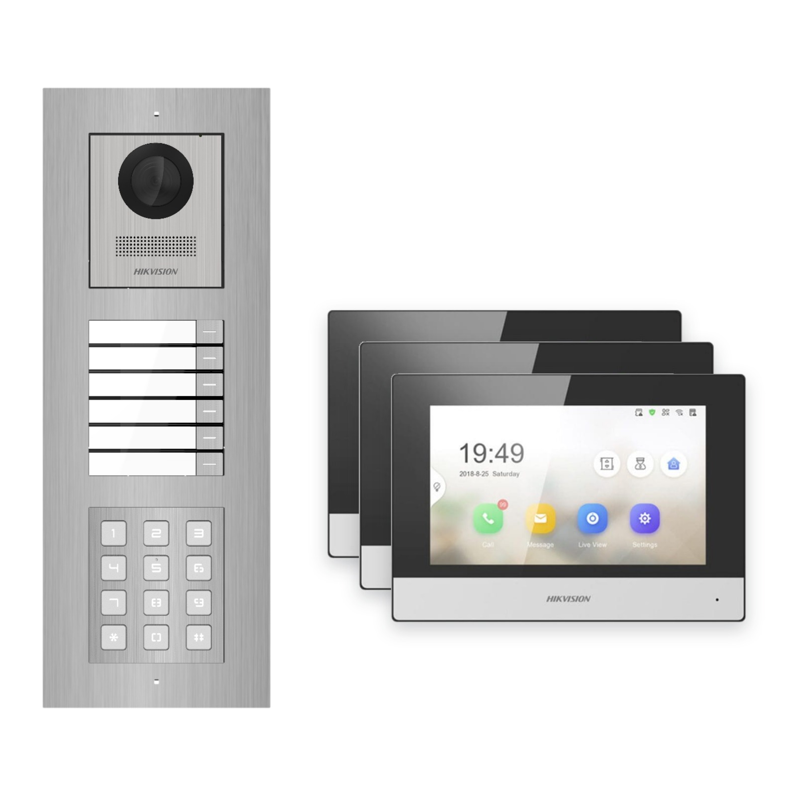 Hikvision 2-Draht-IP Video-Türsprechanlage 3-Familienhaus – Komplett-Set mit Zahlencode, Monitor schwarz, Unterputz Hikvision 2-Draht-IP Video-Türsprechanlage 3-Familienhaus – Komplett-Set mit Zahlencode, Monitor schwarz, Unterputz – Türstation und Innenstation