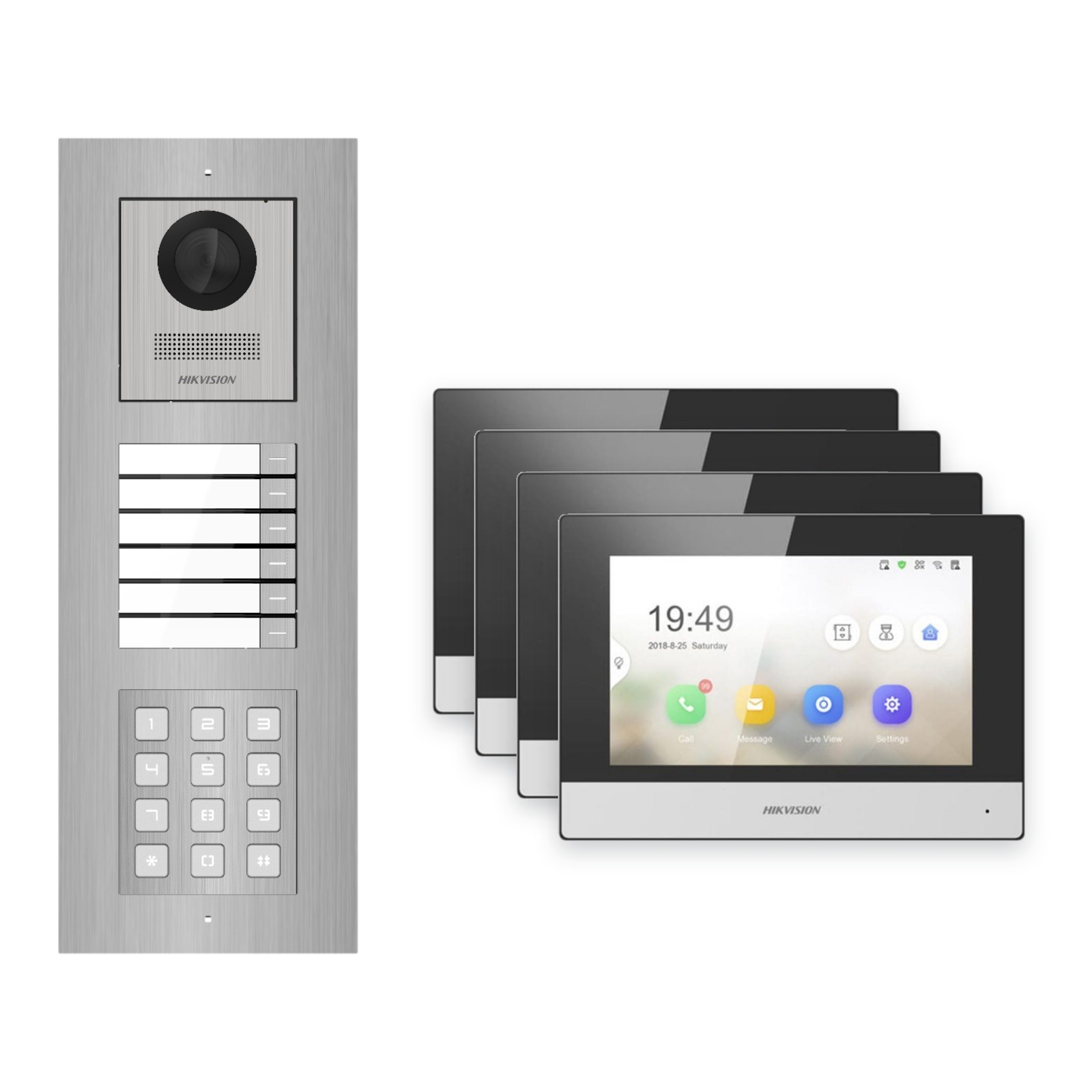 Hikvision 2-Draht-IP Video-Türsprechanlage 4-Familienhaus – Komplett-Set mit Zahlencode, Monitor schwarz, Unterputz Hikvision 2-Draht-IP Video-Türsprechanlage 4-Familienhaus – Komplett-Set mit Zahlencode, Monitor schwarz, Unterputz – Türstation und Innenstation