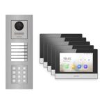 Hikvision 2-Draht-IP Video-Türsprechanlage 5-Familienhaus – Komplett-Set mit Zahlencode, Monitor schwarz, Unterputz – Türstation und Innenstation