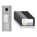 Hikvision 2-Draht-IP Video-Türsprechanlage 6-Familienhaus – Komplett-Set mit Zahlencode, Monitor schwarz, Unterputz – Türstation und Innenstation