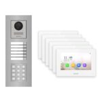 Hikvision 2-Draht-IP Video-Türsprechanlage 6-Familienhaus – Komplett-Set mit Zahlencode, Monitor weiss, Unterputz – Türstation und Innenstation