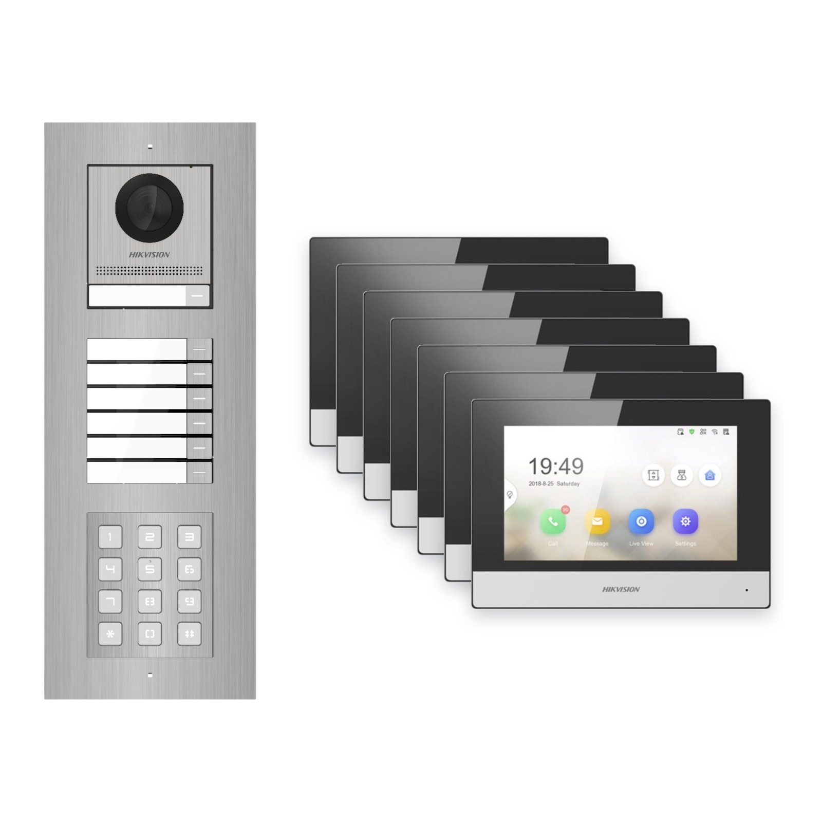 Hikvision 2-Draht-IP Video-Türsprechanlage 7-Familienhaus – Komplett-Set mit Zahlencode, Monitor schwarz, Unterputz Hikvision 2-Draht-IP Video-Türsprechanlage 7-Familienhaus – Komplett-Set mit Zahlencode, Monitor schwarz, Unterputz – Türstation und Innenstation