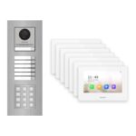 Hikvision 2-Draht-IP Video-Türsprechanlage 7-Familienhaus – Komplett-Set mit Zahlencode, Monitor weiss, Unterputz – Türstation und Innenstation