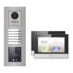 Hikvision 2-Draht-IP Video-Türsprechanlage 2-Familienhaus – Komplett-Set mit Touch-Display, Monitor schwarz, Unterputz – Türstation und Innenstation