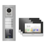 Hikvision 2-Draht-IP Video-Türsprechanlage 3-Familienhaus – Komplett-Set mit Touch-Display, Monitor schwarz, Unterputz – Türstation und Innenstation