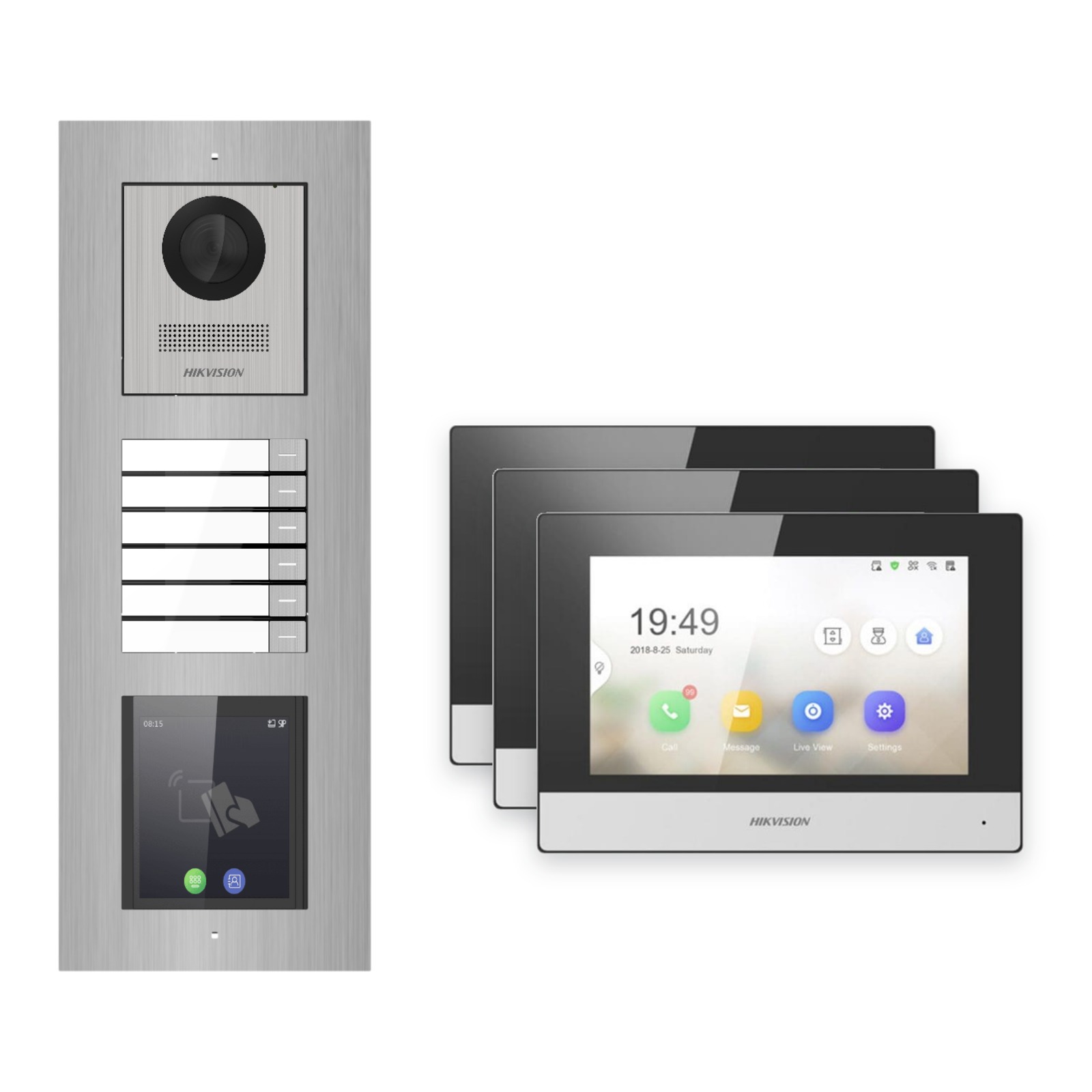 Hikvision 2-Draht-IP Video-Türsprechanlage 3-Familienhaus – Komplett-Set mit Touch-Display, Monitor schwarz, Unterputz Hikvision 2-Draht-IP Video-Türsprechanlage 3-Familienhaus – Komplett-Set mit Touch-Display, Monitor schwarz, Unterputz – Türstation und Innenstation