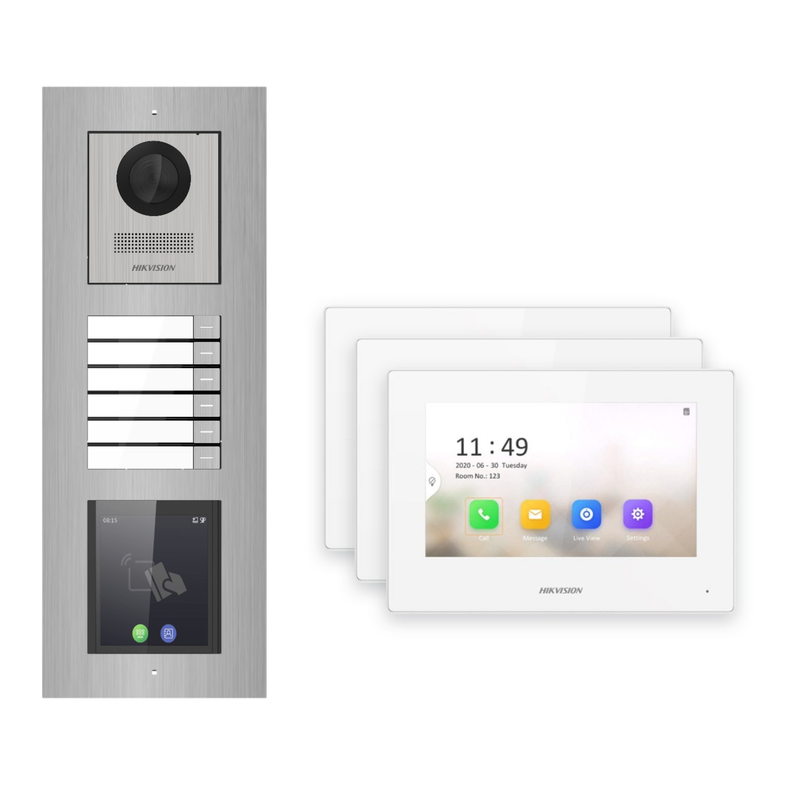 Hikvision 2-Draht-IP Video-Türsprechanlage 3-Familienhaus – Komplett-Set mit Touch-Display, Monitor weiss, Unterputz Hikvision 2-Draht-IP Video-Türsprechanlage 3-Familienhaus – Komplett-Set mit Touch-Display, Monitor weiss, Unterputz – Türstation und Innenstation