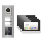 Hikvision 2-Draht-IP Video-Türsprechanlage 4-Familienhaus – Komplett-Set mit Touch-Display, Monitor schwarz, Unterputz – Türstation und Innenstation