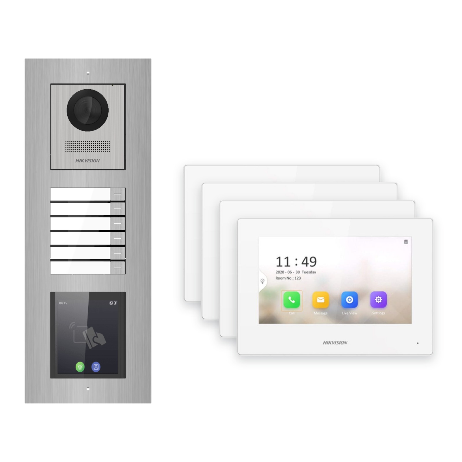 Hikvision 2-Draht-IP Video-Türsprechanlage 4-Familienhaus – Komplett-Set mit Touch-Display, Monitor weiss, Unterputz Hikvision 2-Draht-IP Video-Türsprechanlage 4-Familienhaus – Komplett-Set mit Touch-Display, Monitor weiss, Unterputz – Türstation und Innenstation