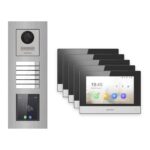 Hikvision 2-Draht-IP Video-Türsprechanlage 5-Familienhaus – Komplett-Set mit Touch-Display, Monitor schwarz, Unterputz – Türstation und Innenstation