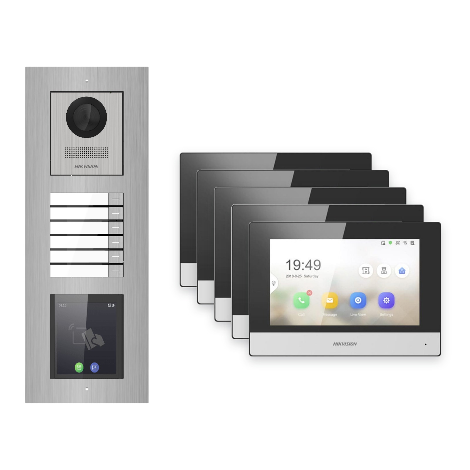 Hikvision 2-Draht-IP Video-Türsprechanlage 5-Familienhaus – Komplett-Set mit Touch-Display, Monitor schwarz, Unterputz Hikvision 2-Draht-IP Video-Türsprechanlage 5-Familienhaus – Komplett-Set mit Touch-Display, Monitor schwarz, Unterputz – Türstation und Innenstation