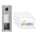 Hikvision 2-Draht-IP Video-Türsprechanlage 5-Familienhaus – Komplett-Set mit Touch-Display, Monitor weiss, Unterputz – Türstation und Innenstation