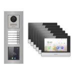 Hikvision 2-Draht-IP Video-Türsprechanlage 6-Familienhaus – Komplett-Set mit Touch-Display, Monitor schwarz, Unterputz – Türstation und Innenstation