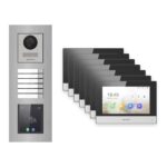 Hikvision 2-Draht-IP Video-Türsprechanlage 7-Familienhaus – Komplett-Set mit Touch-Display, Monitor schwarz, Unterputz – Türstation und Innenstation