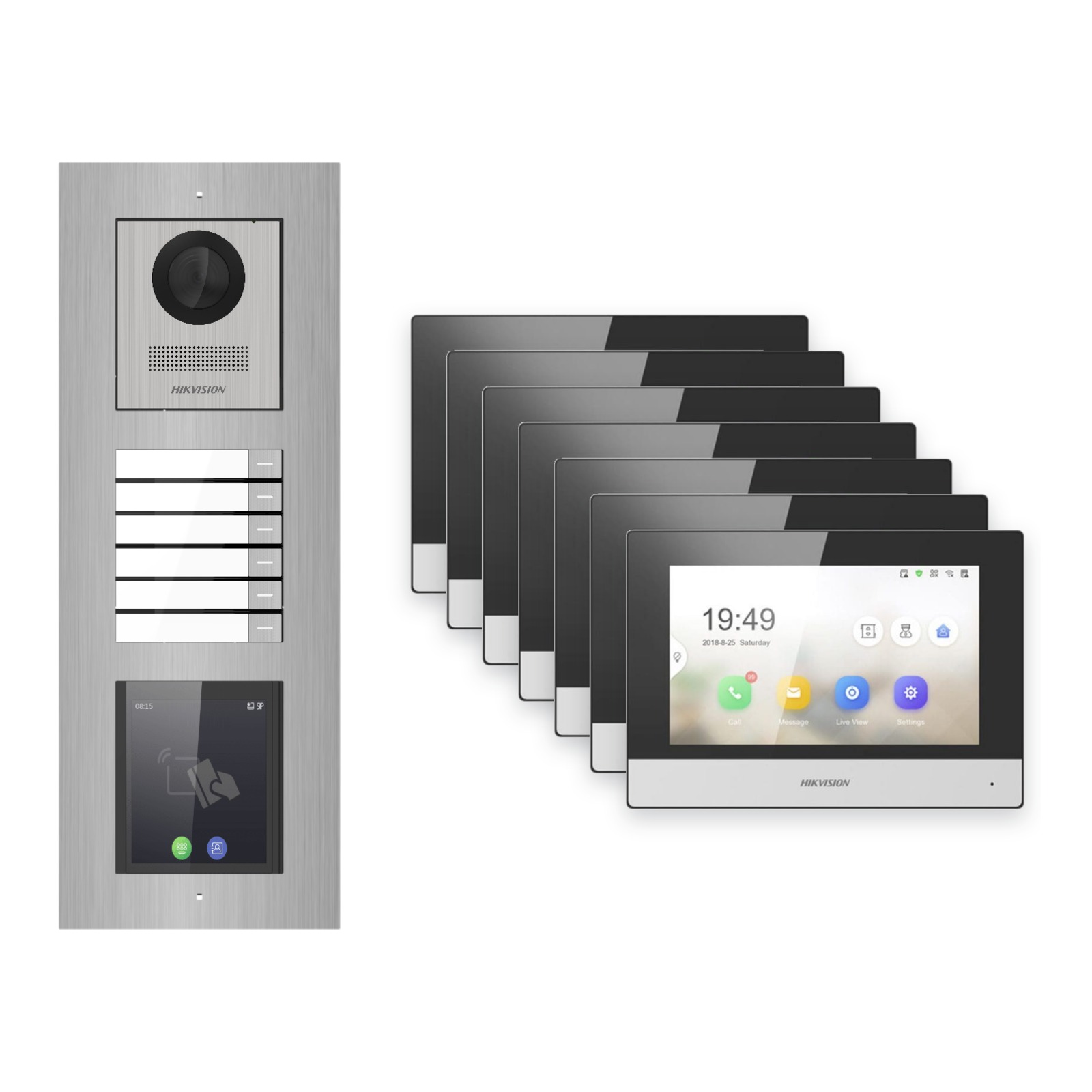 Hikvision 2-Draht-IP Video-Türsprechanlage 7-Familienhaus – Komplett-Set mit Touch-Display, Monitor schwarz, Unterputz Hikvision 2-Draht-IP Video-Türsprechanlage 7-Familienhaus – Komplett-Set mit Touch-Display, Monitor schwarz, Unterputz – Türstation und Innenstation