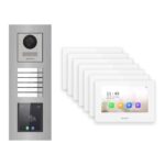 Hikvision 2-Draht-IP Video-Türsprechanlage 7-Familienhaus – Komplett-Set mit Touch-Display, Monitor weiss, Unterputz – Türstation und Innenstation