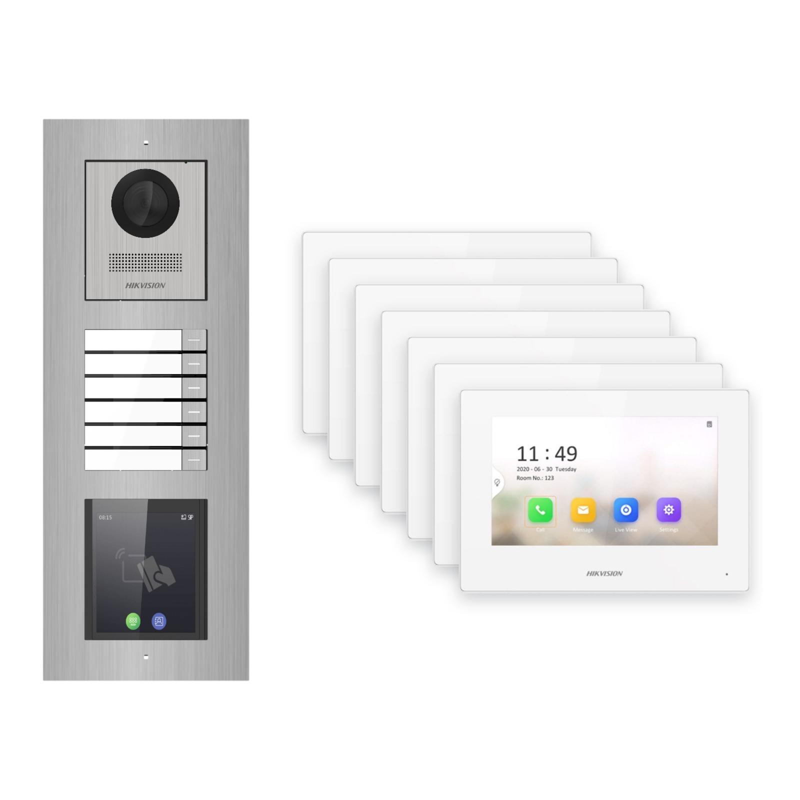 Hikvision 2-Draht-IP Video-Türsprechanlage 7-Familienhaus – Komplett-Set mit Touch-Display, Monitor weiss, Unterputz Hikvision 2-Draht-IP Video-Türsprechanlage 7-Familienhaus – Komplett-Set mit Touch-Display, Monitor weiss, Unterputz – Türstation und Innenstation