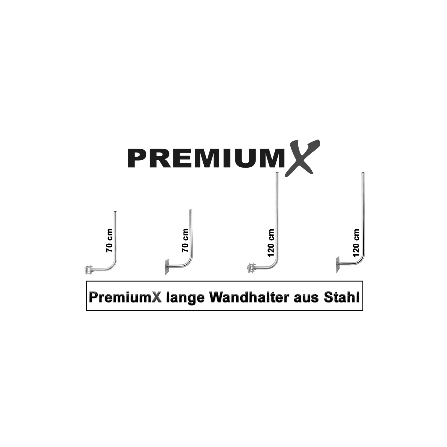 Uebersicht der Halter mit 70 und 120 Zentimeter Masthoehe