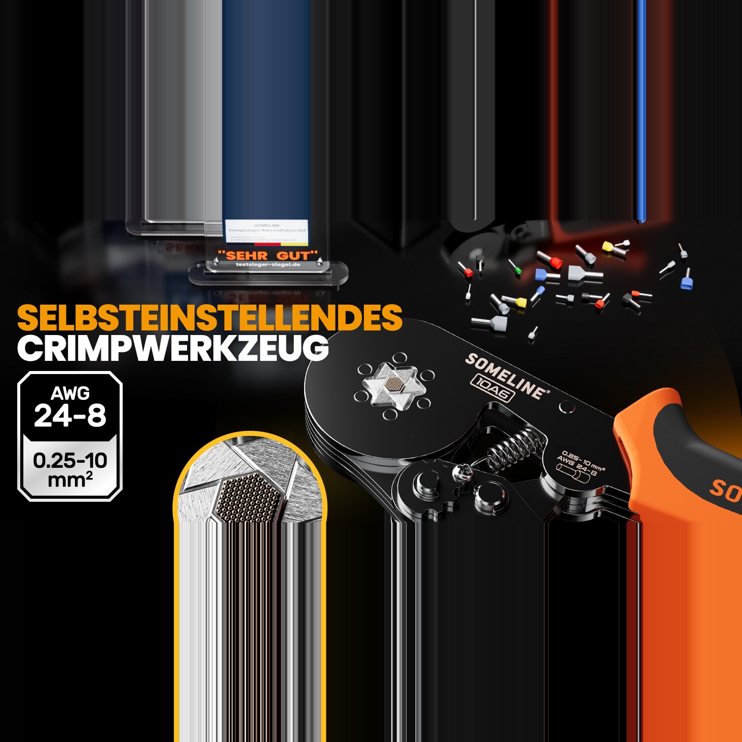 Nahaufnahme der selbsteinstellenden Sechskant-Crimpbacken