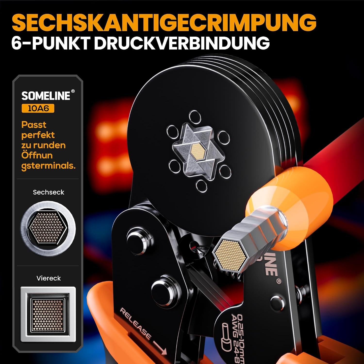 Darstellung der Sechskant-Pressung mit sechs Druckpunkten