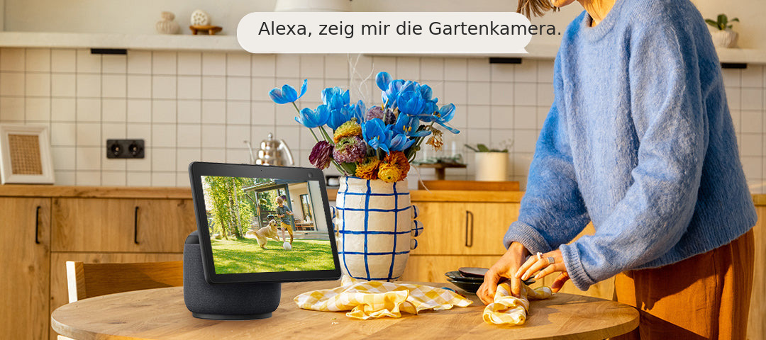 Sprachbefehl ruft das Kamerabild auf einem Alexa-Bildschirm auf