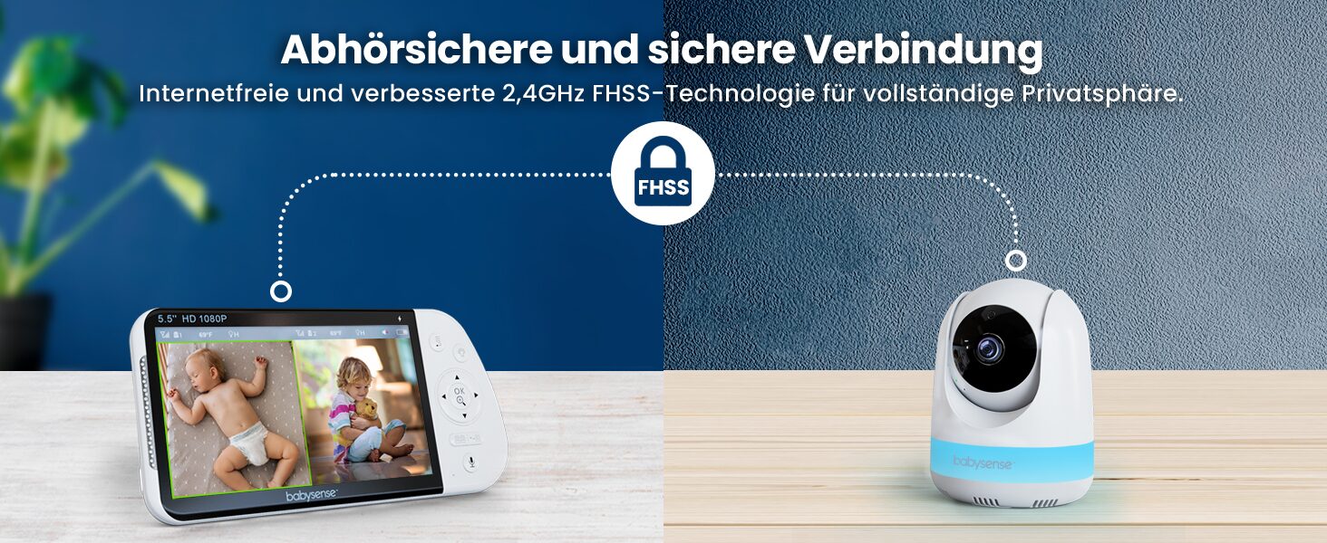 Internetfreie 2,4-GHz-FHSS-Verbindung zwischen Babysense Kamera und Monitor