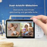Split-Screen des Babysense MaxView PRO zeigt zwei Kinder gleichzeitig auf einem Bildschirm