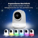 Anpassbares Nachtlicht der Babysense Kamera in weiss, gelb, gruen, blau, violett und rot