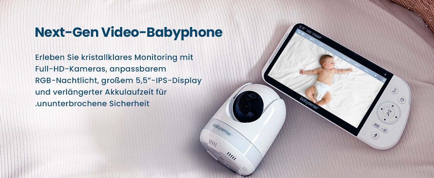 Babysense MaxView PRO mit Full-HD-Kamera, RGB-Nachtlicht und 5,5-Zoll-IPS-Display auf einer Decke