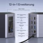 Anschlussuebersicht der Windows-Version: zwei HDMI 4K bei 60 Hz, zwei USB-C mit 10 Gbit/s, USB-A mit 5 Gbit/s und 480 Mbit/s, SD- und microSD-Leser, PD-Eingang 100 W und Gigabit-Ethernet