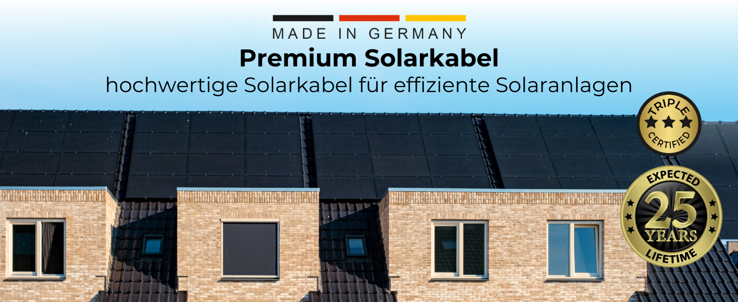 Aufgerolltes Solarkabel in Rot und Schwarz mit ab Werk montierten Solarsteckern an beiden Enden. – Detail 1