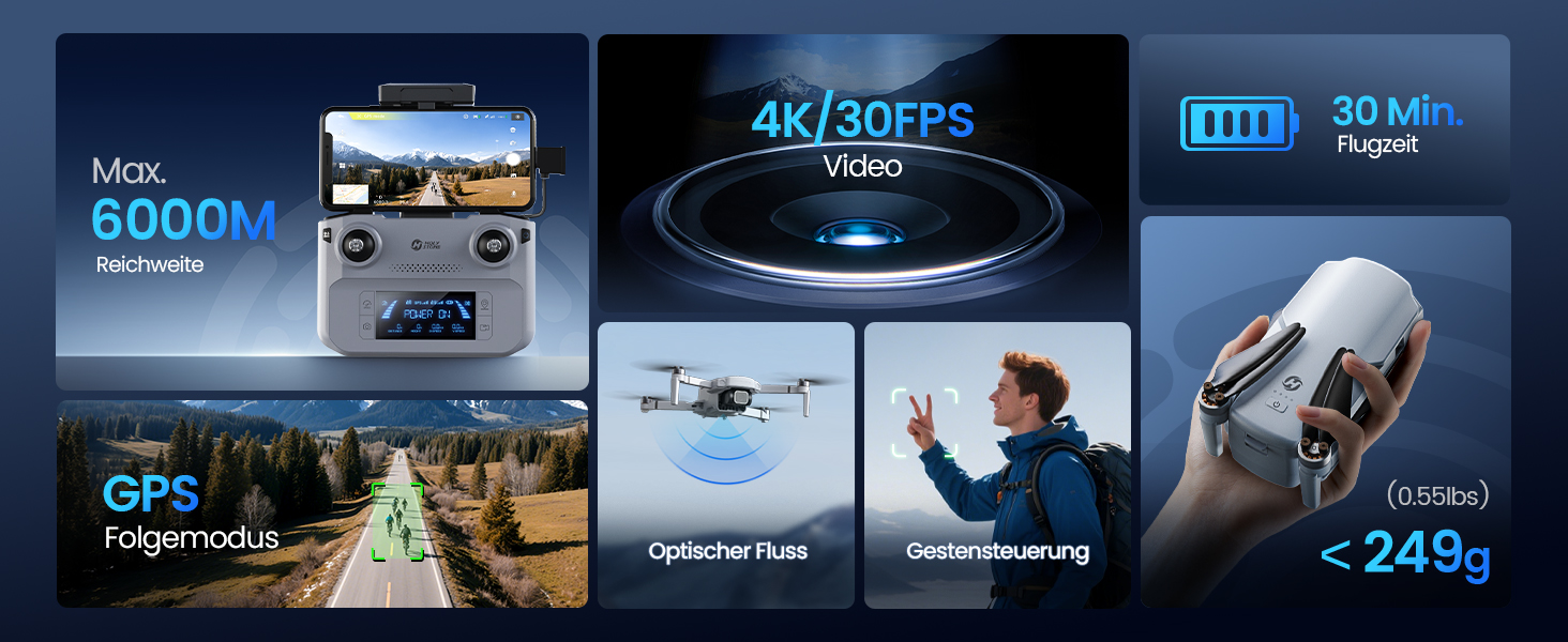 Holy Stone HS360E Drohne im Flug mit ausgeklappten Auslegern – Detail 1