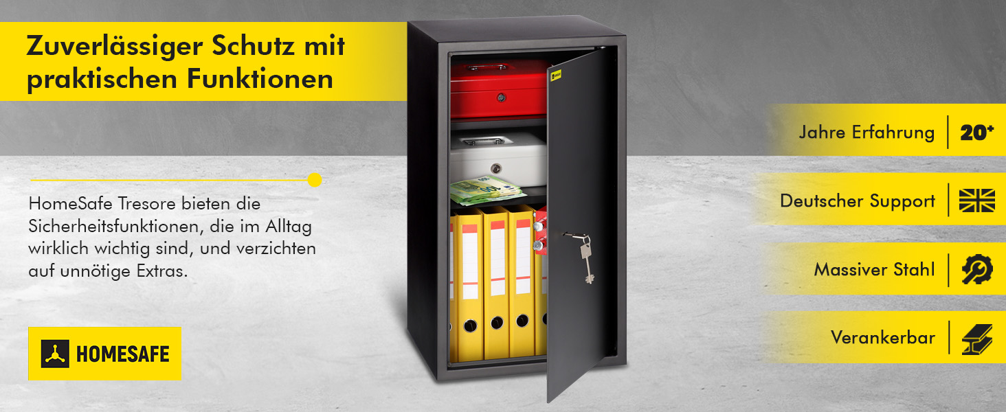 Schwarzer HomeSafe HV70K Möbeltresor mit Doppelbart-Schlüsselschloss und zwei Einlegeböden. – Detail 1
