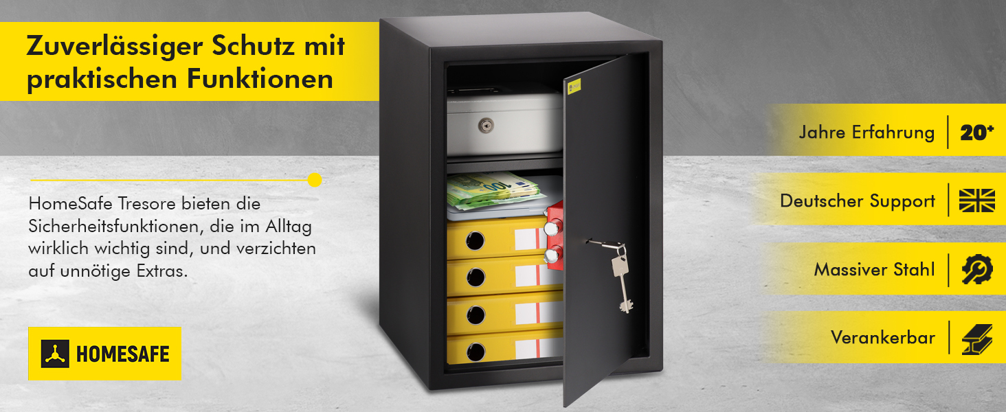 Schwarzer HomeSafe HV50K Möbeltresor mit Doppelbart-Schlüsselschloss und einem Einlegeboden. – Detail 1