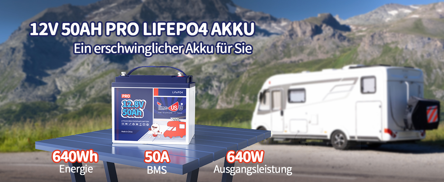 Timeusb 12V 50Ah LiFePO4-Akku mit M8-Anschluss – Detail 1