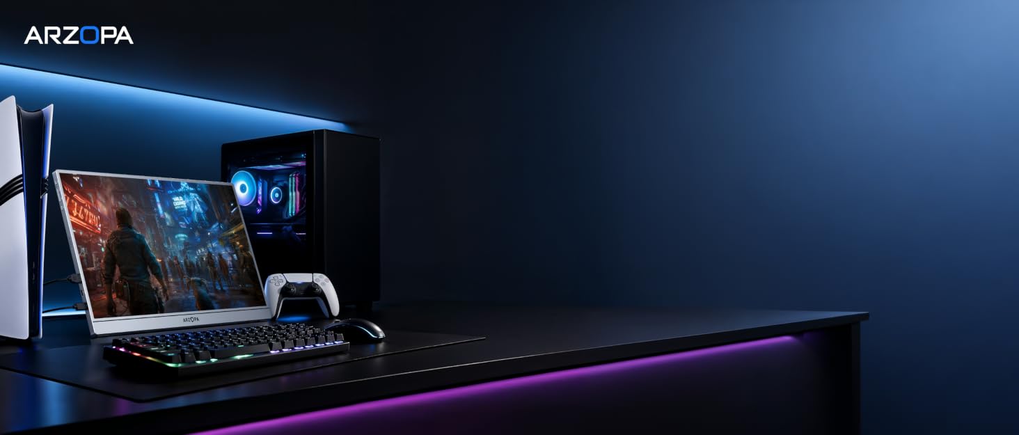 ARZOPA Z1FC tragbarer Monitor mit 16,1 Zoll Display und ausgeklapptem Standfuss – Detail 1