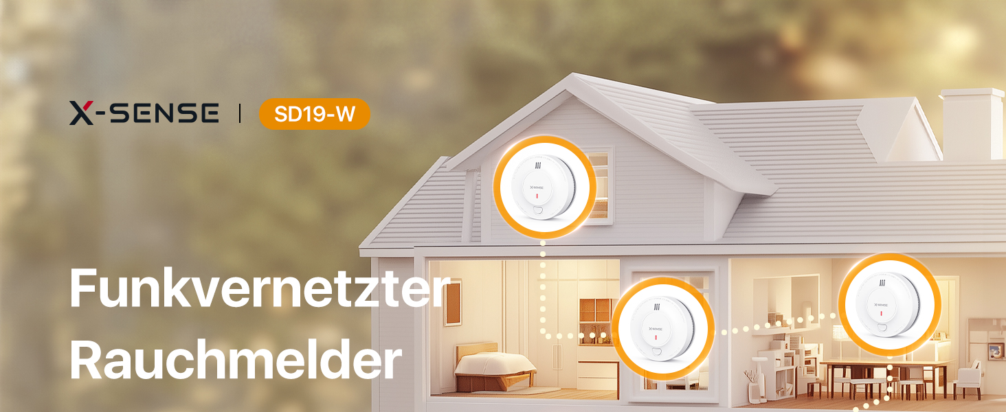 X-Sense SD19-W Funkrauchmelder aus dem 6er-Set, weisses Gehäuse mit Stummschalttaste – Detail 1