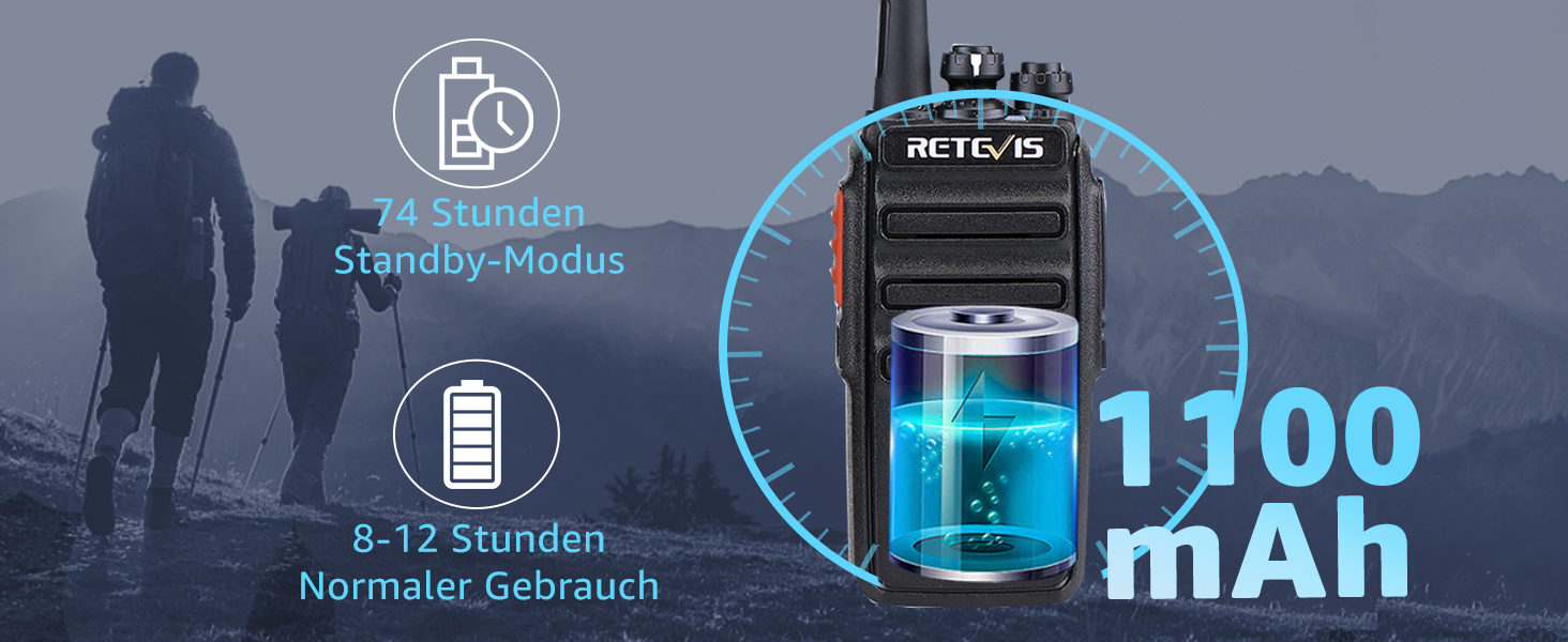 Retevis RT24 Funkgerätepaar in Schwarz mit Ohrhörern, Akkus und USB-Ladeschalen – Detail 1