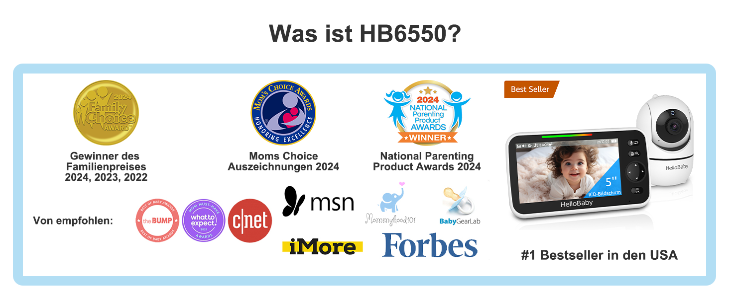 HelloBaby HB6550 Babyphone mit 5-Zoll-Monitor und schwenkbarer Kamera mit Infrarot-Nachtsicht – Detail 1