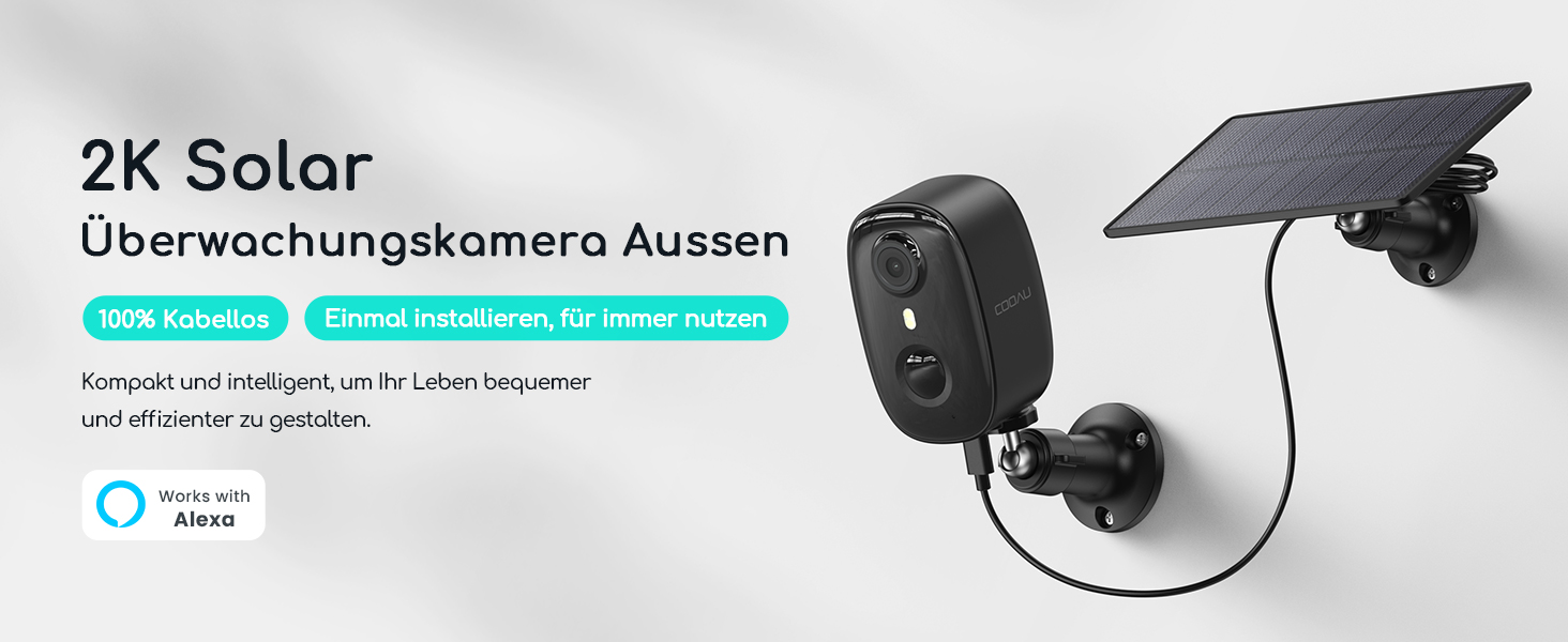 COOAU C4 Überwachungskamera in Schwarz mit Solarpanel für den Aussenbereich – Detail 1
