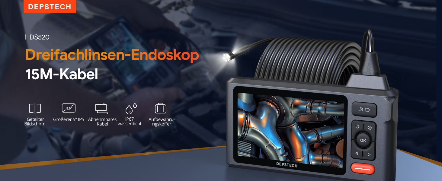 DEPSTECH DS520TL Endoskopkamera mit drei Objektiven und 15-m-Sonde – Detail 1