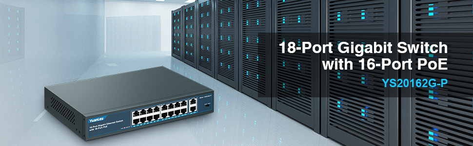 YuanLey 18-Port Gigabit-PoE-Switch mit 250 W Budget und VLAN-Trennung im Metallgehäuse – Detail 1