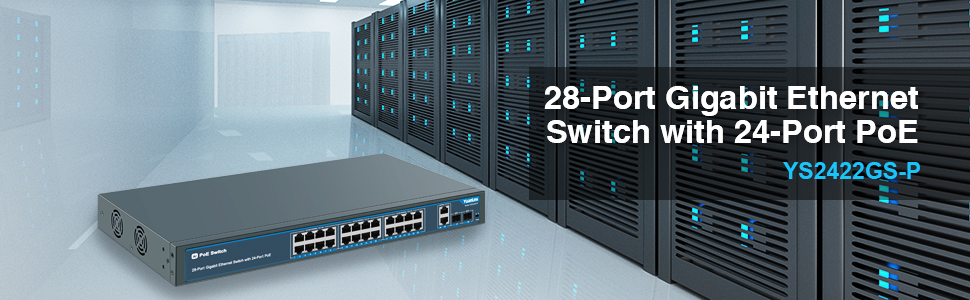 YuanLey 28-Port Gigabit-PoE-Switch mit 400 W Budget, zwei SFP-Steckplätzen und Blitzschutz – Detail 1