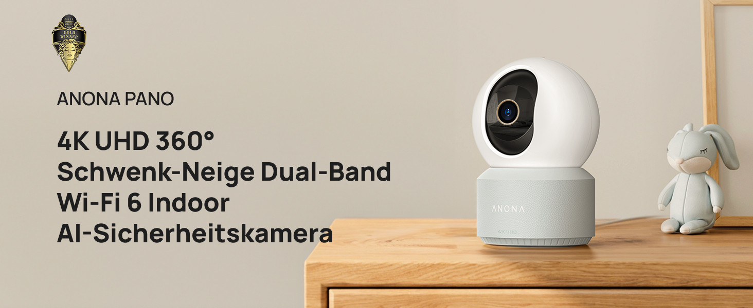 Anona Pano 4K Innenkamera in Weiss mit schwenkbarem Kamerakopf – Detail 1